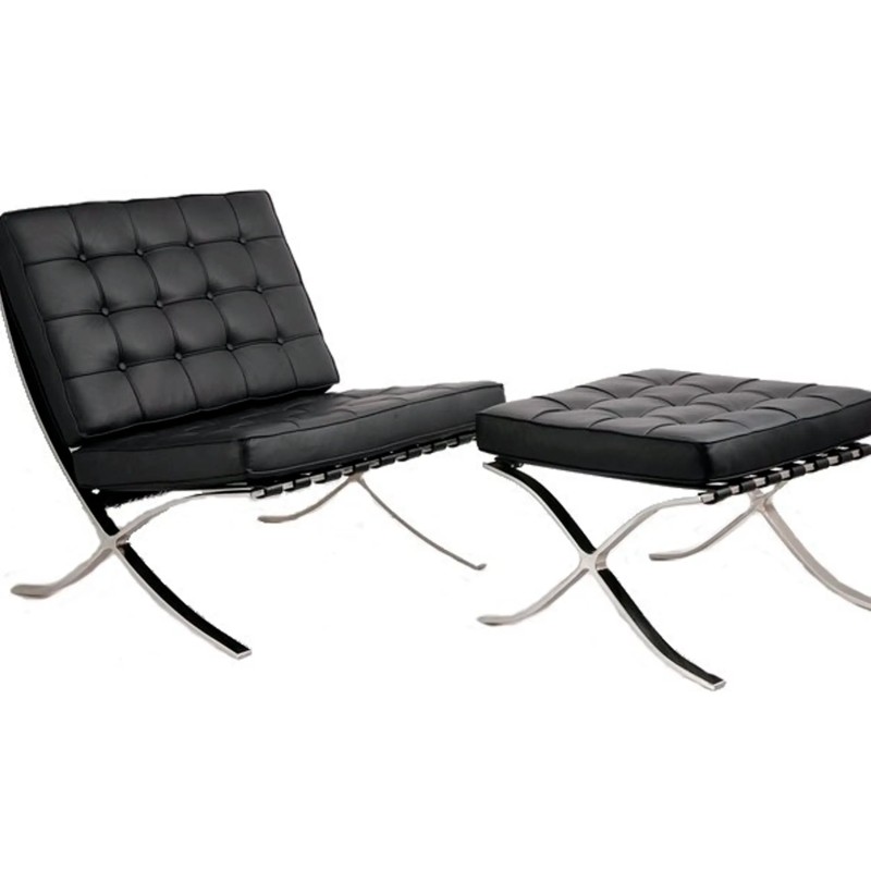 Barcelona Chair mit Ottoman aus Kuntsleder - Design Sessel - Mobelarium
