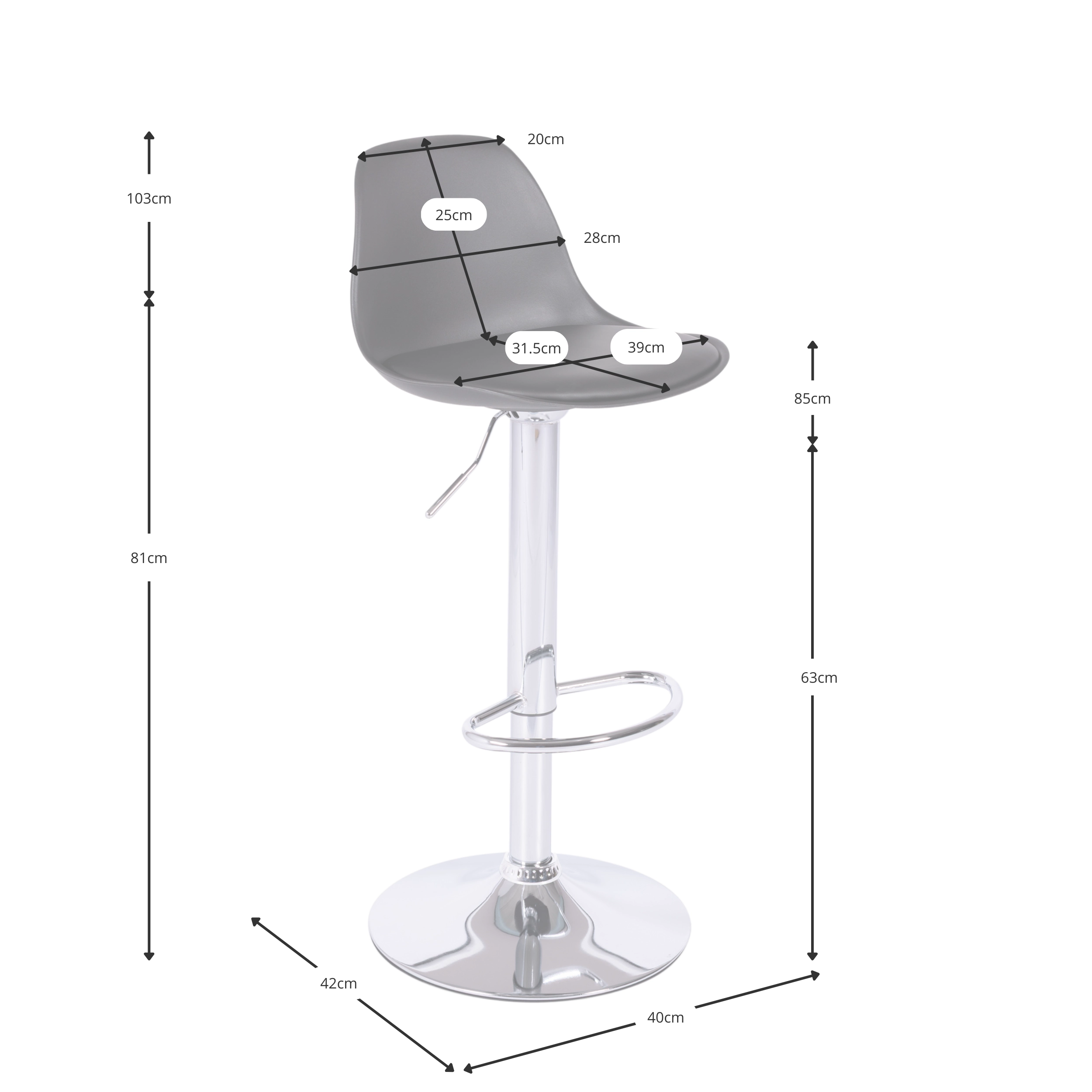 Stool adjustable Kansas : modern and ergonomic design