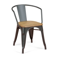 Bistro Chaise en bois à accoudoirs | Chaise industrielle avec accoudoirs et assise en bois