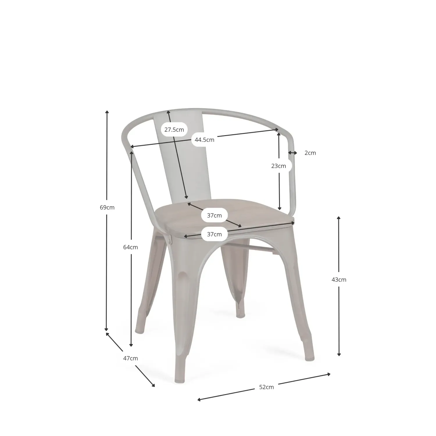 Bistro Silla de madera con brazos | Silla industrial con brazos y asiento de madera