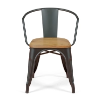 Bistro Chaise en bois à accoudoirs | Chaise industrielle avec accoudoirs et assise en bois