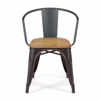 Bistro Silla de madera con brazos | Silla industrial con brazos y asiento de madera