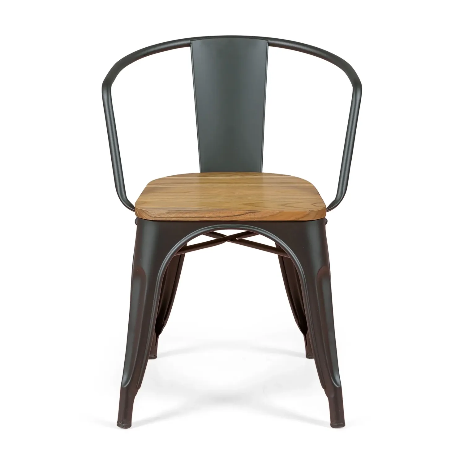 Bistro Silla de madera con brazos | Silla industrial con brazos y asiento de madera