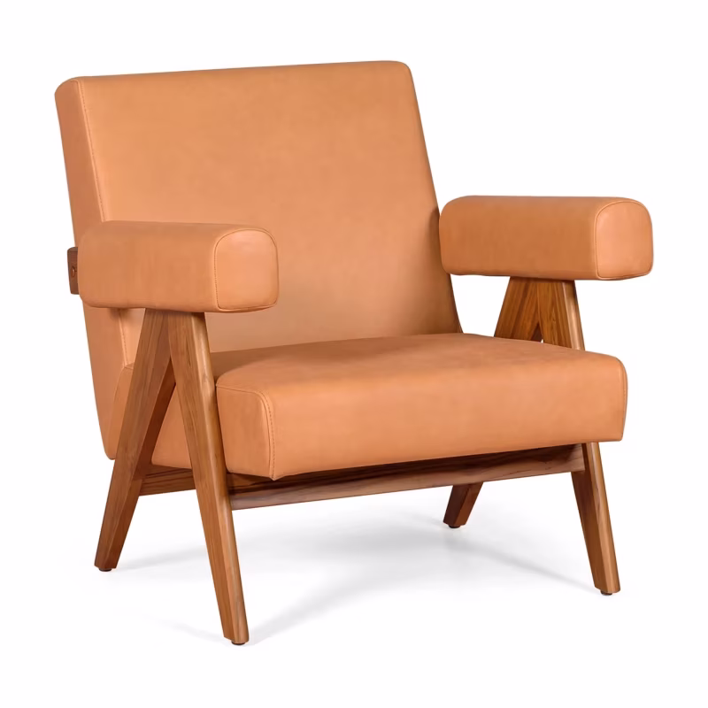 Confort Compass fauteuil in teakhout en Italiaans leer