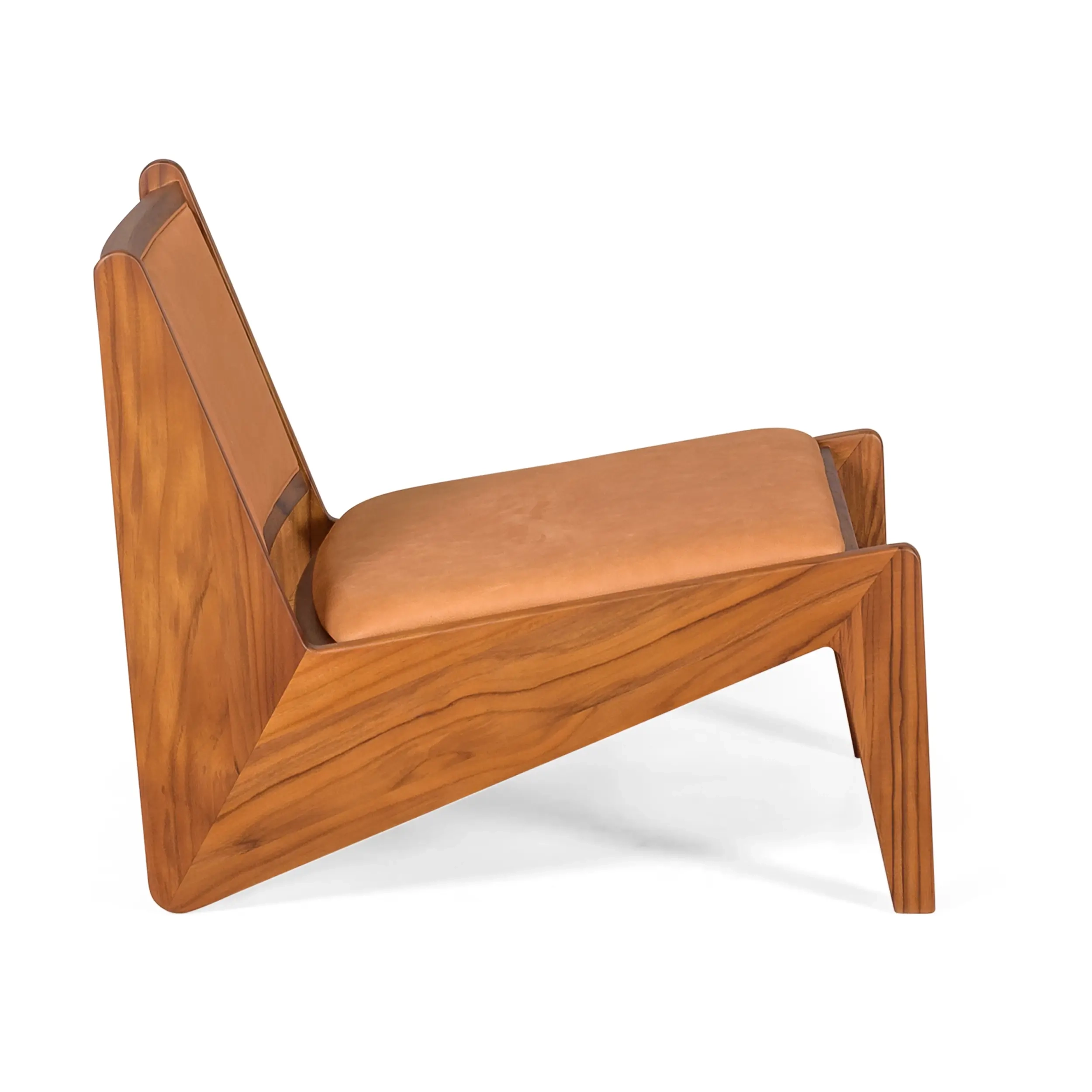 Sillón Lounge Compass tapizado en madera y piel - Mueble Design