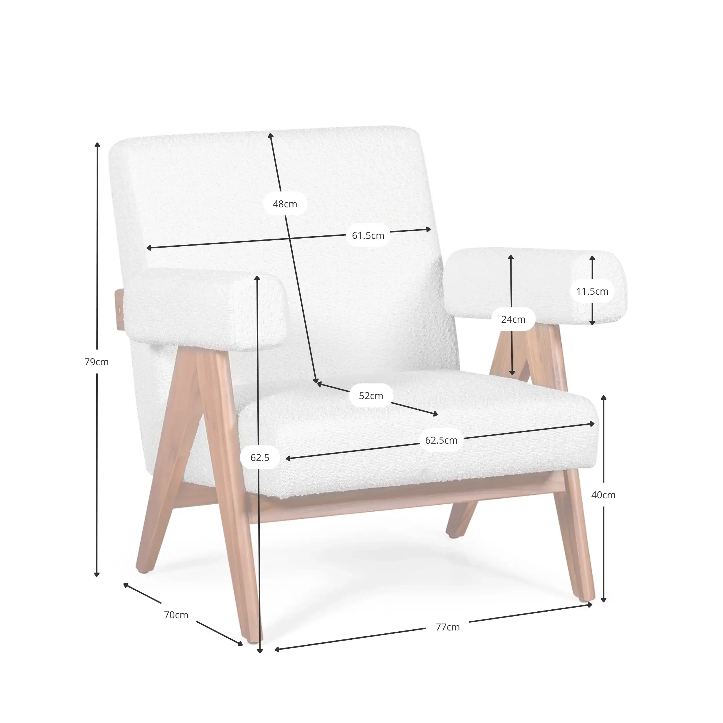 Cadeirão Confort lounge Compass em madeira e boucle - Mueble Design