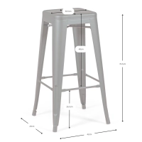 Tamborete industrial Bistro 76 cm | Aço brilhante empilhável