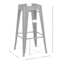 Tabouret industriel Bistro 76 cm | Acier brillant empilable