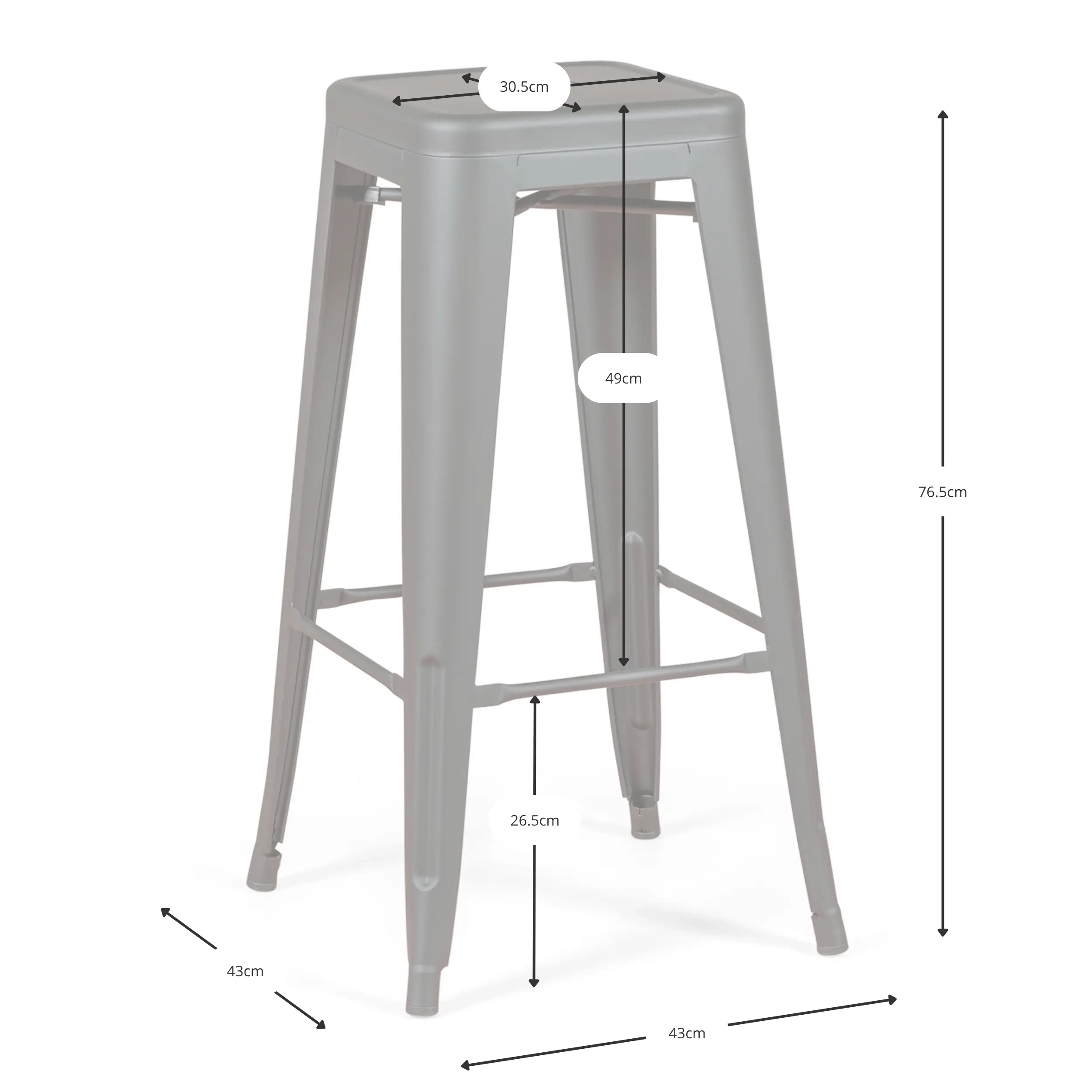 Tamborete industrial Bistro 76 cm | Aço brilhante empilhável