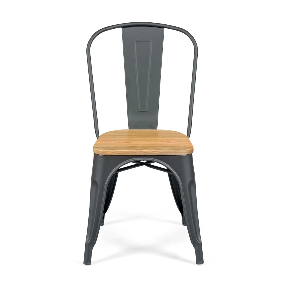 Stackable chair Bistro: Industrial style, matte steel and solid wood
