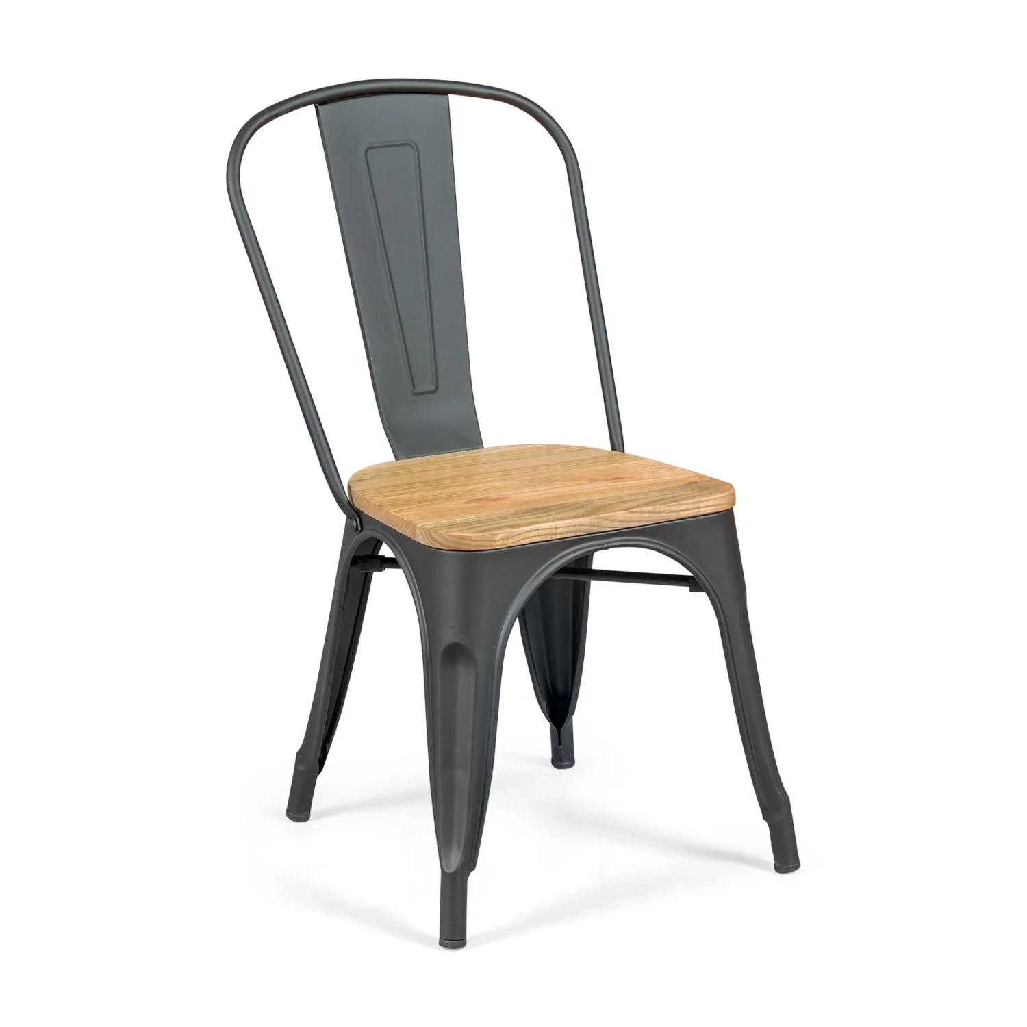 Stapelbarer Stuhl Bistro | Matter Stahl und Massivholz, industrieller Stil