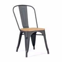 Silla Bistro apilable | Acero matte y madera maciza estilo industrial
