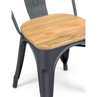 Cadeira empilhável Bistro | Aço mate e madeira maciça, estilo industrial