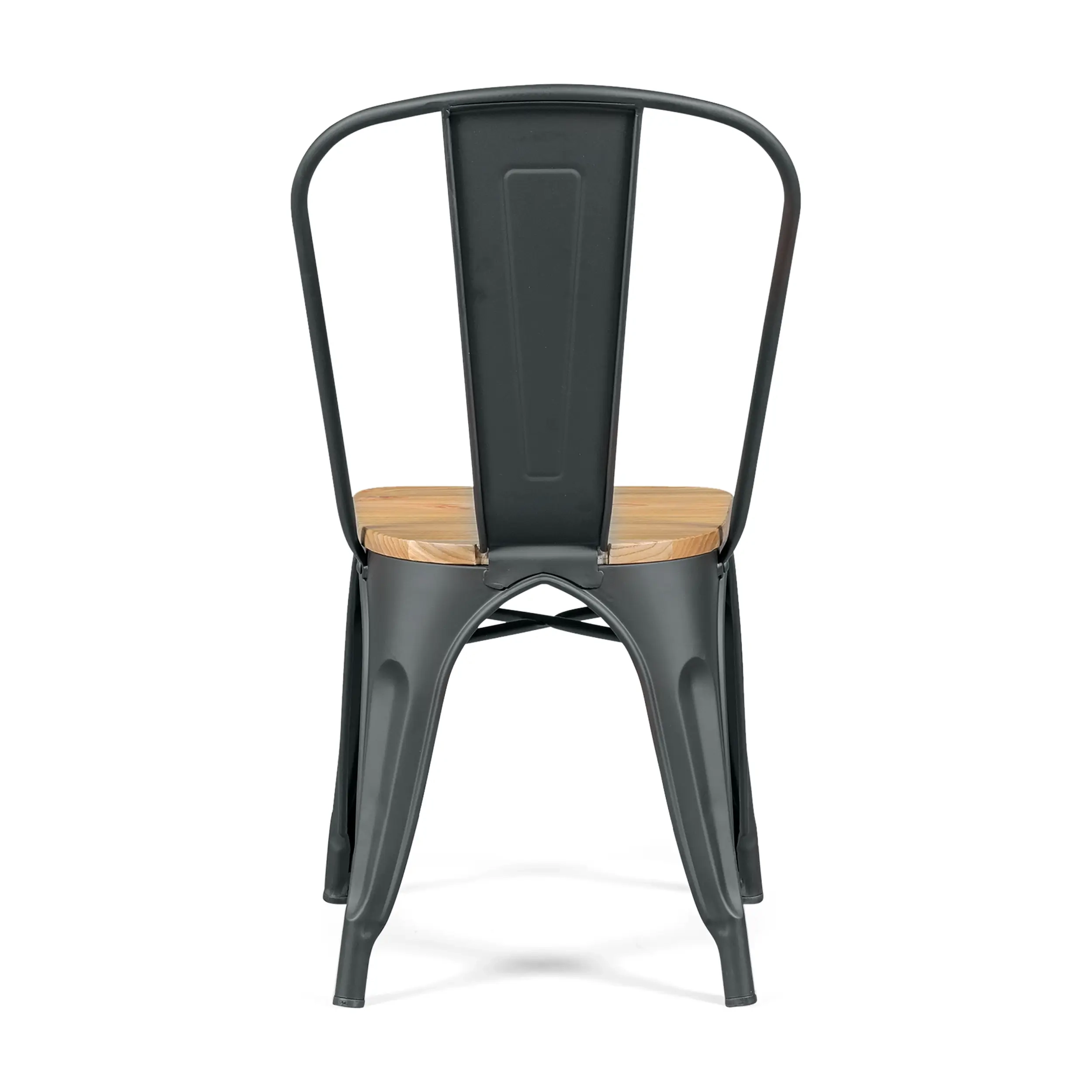 Cadeira empilhável Bistro | Aço mate e madeira maciça, estilo industrial