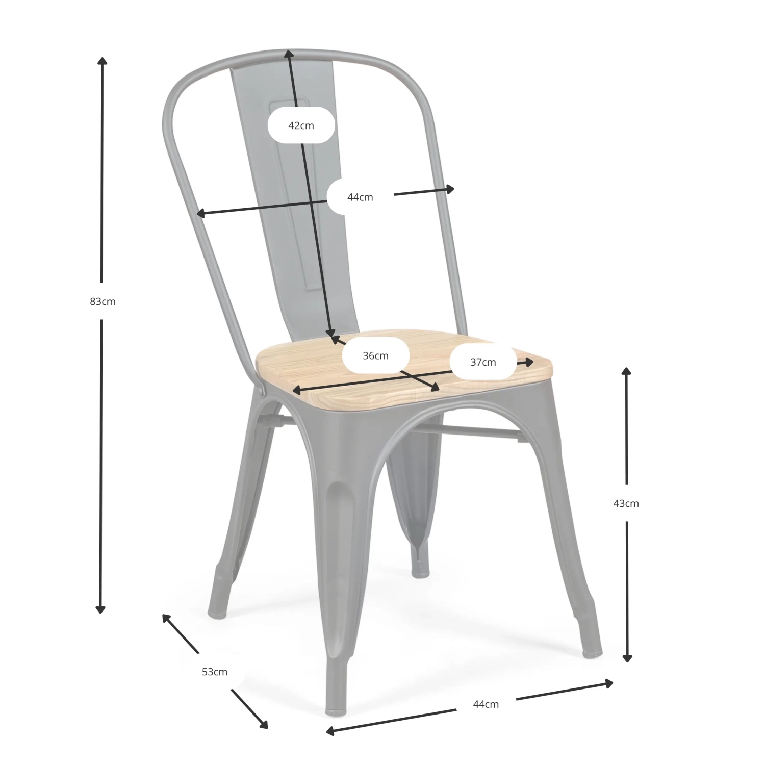 Stapelbarer Stuhl Bistro | Matter Stahl und Massivholz, industrieller Stil