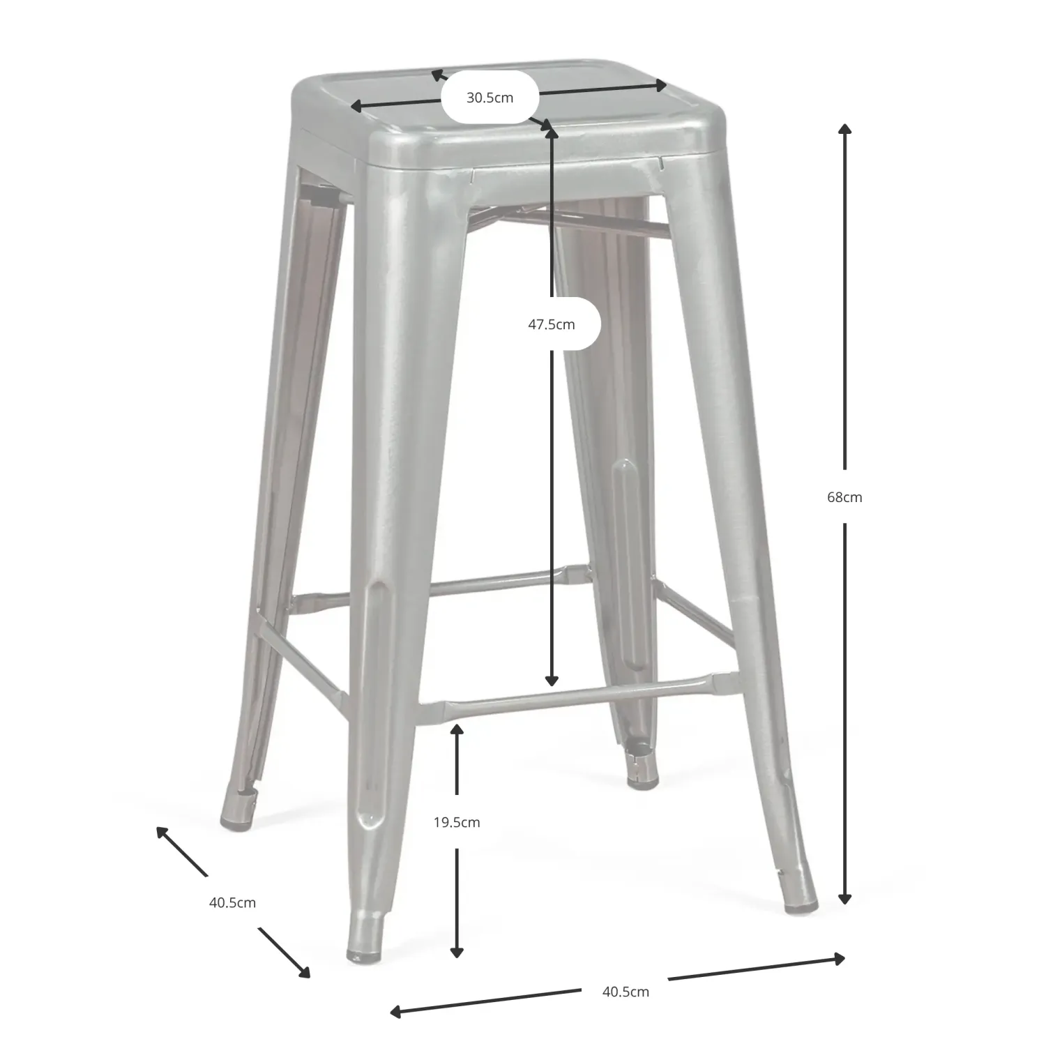 Tamborete industrial Bistro 66 cm | Aço empilhável brilhante ou mate