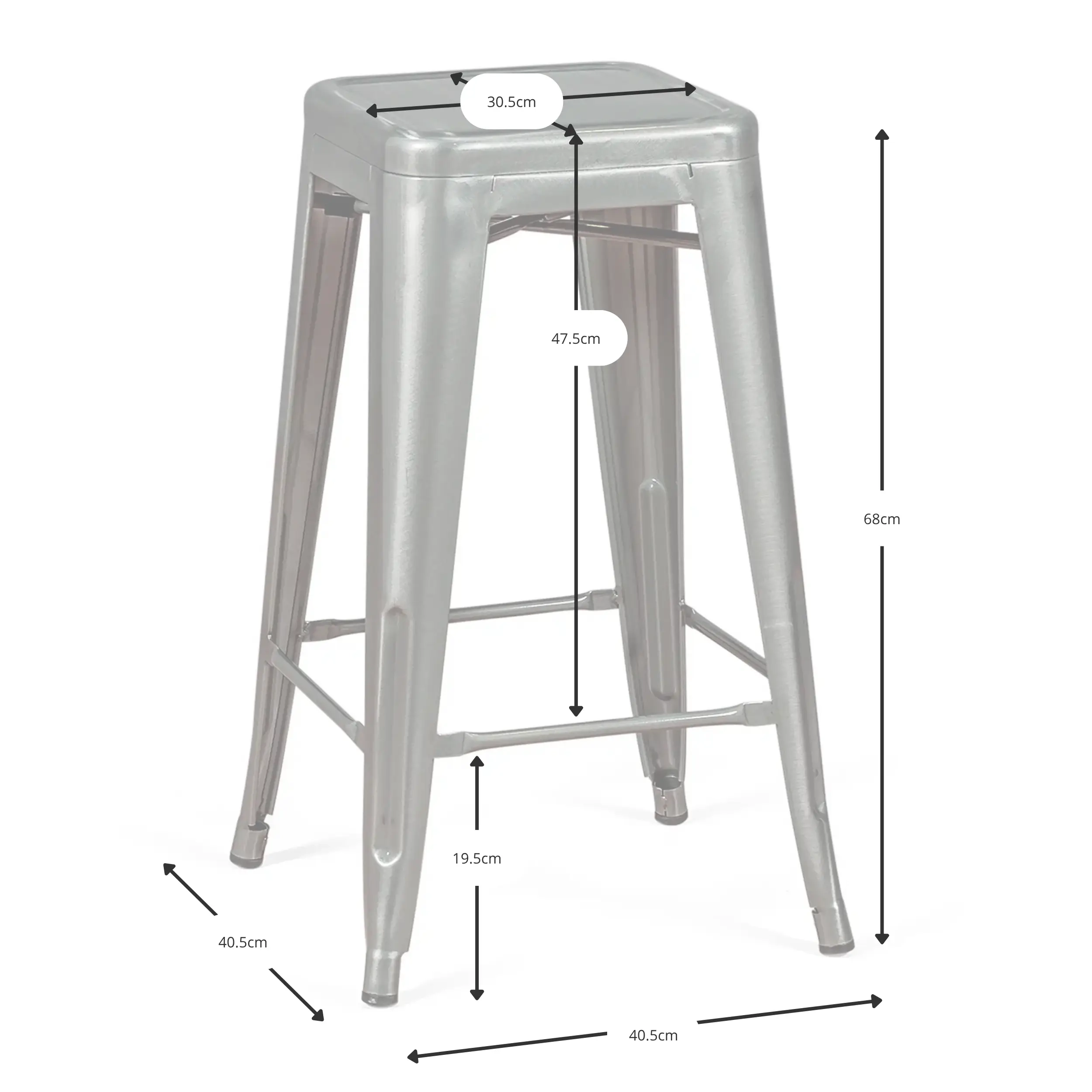 Stool industrial Bistro 66 cm | Steel stackable glossy or mat steel
