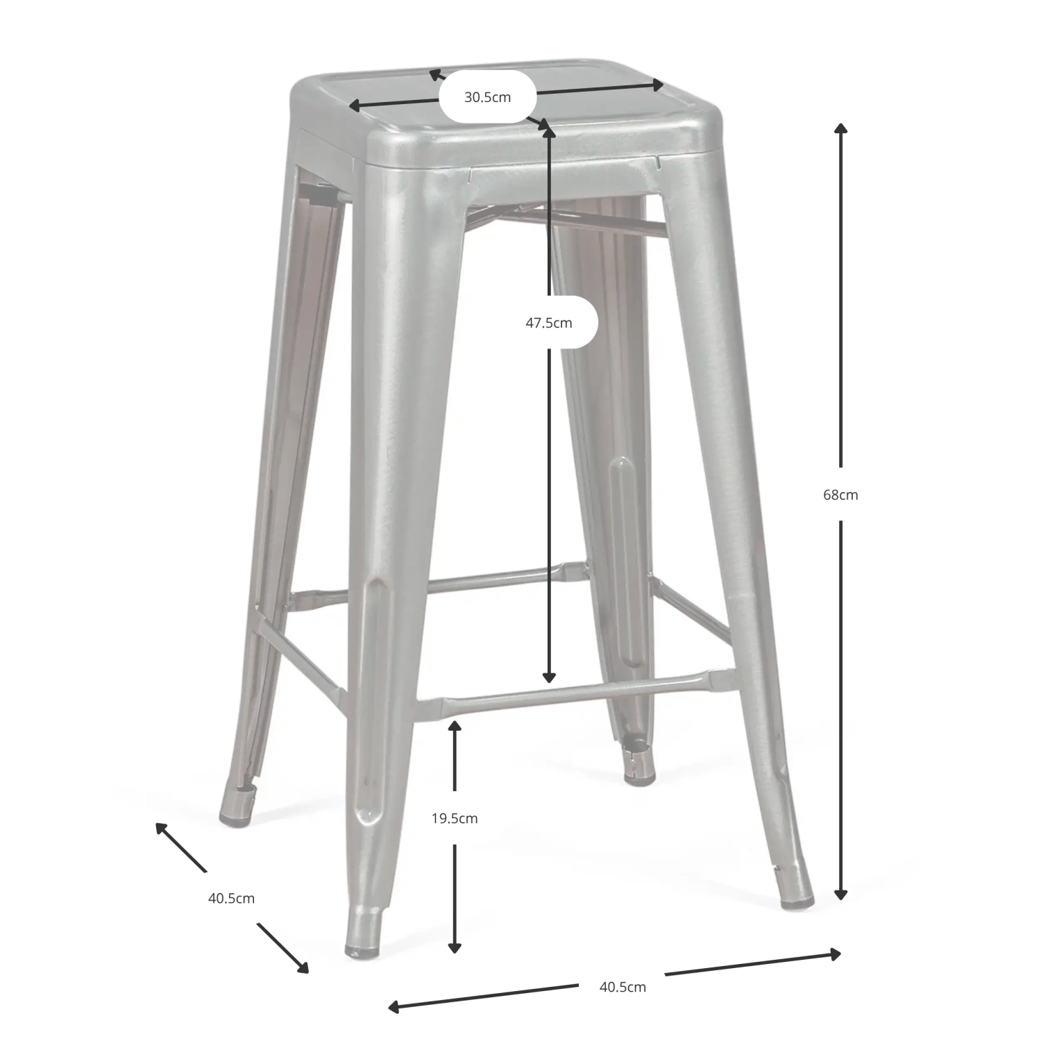 Barstoel industrieel Bistro 66 cm | staal stapelbaar glanzend of mat