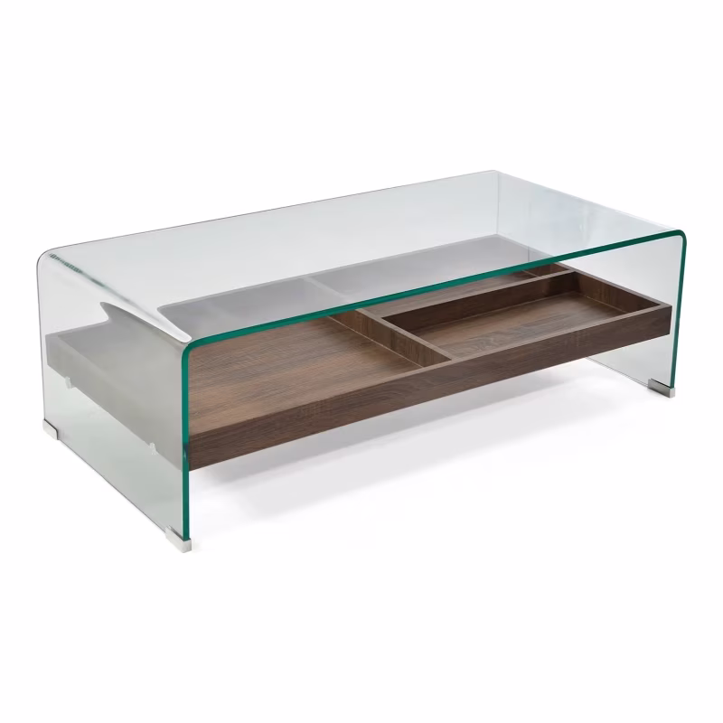 Mesa de centro Pot | Cristal templado con cajón de madera