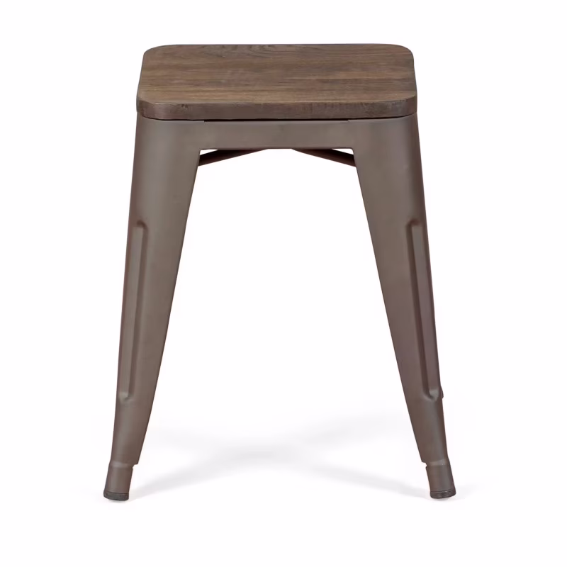 Banqueta baixa industrial com assento de madeira Bistro Antique