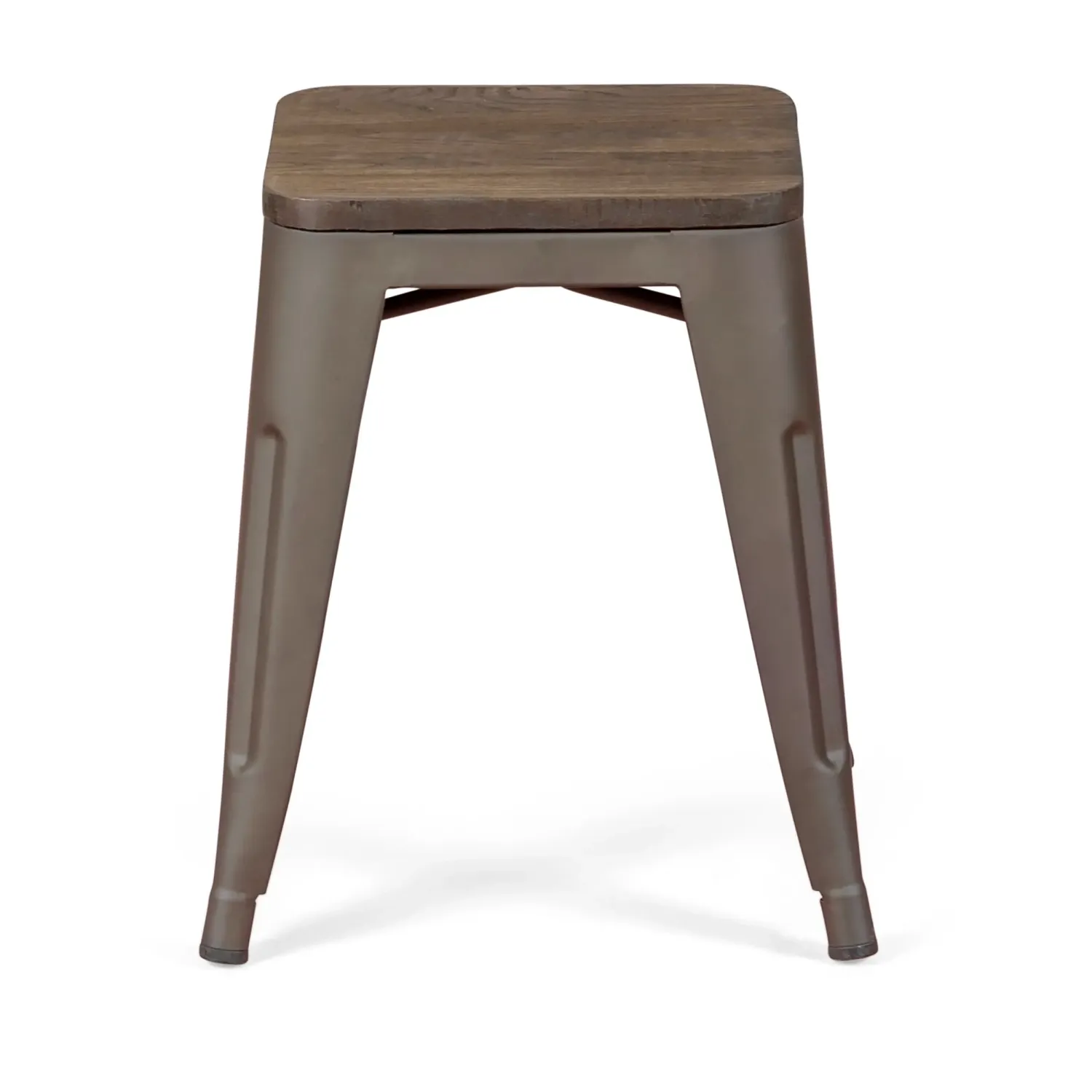 Taburete industrial bajo con asiento de madera Bistro Antique