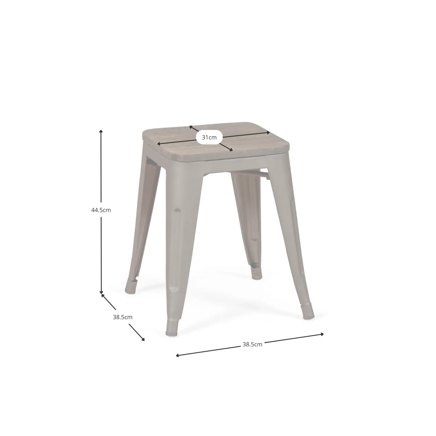 Taburete industrial bajo con asiento de madera Bistro Antique
