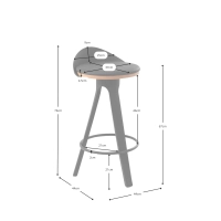 Taburete Deco de diseño con asiento de haya y polipiel