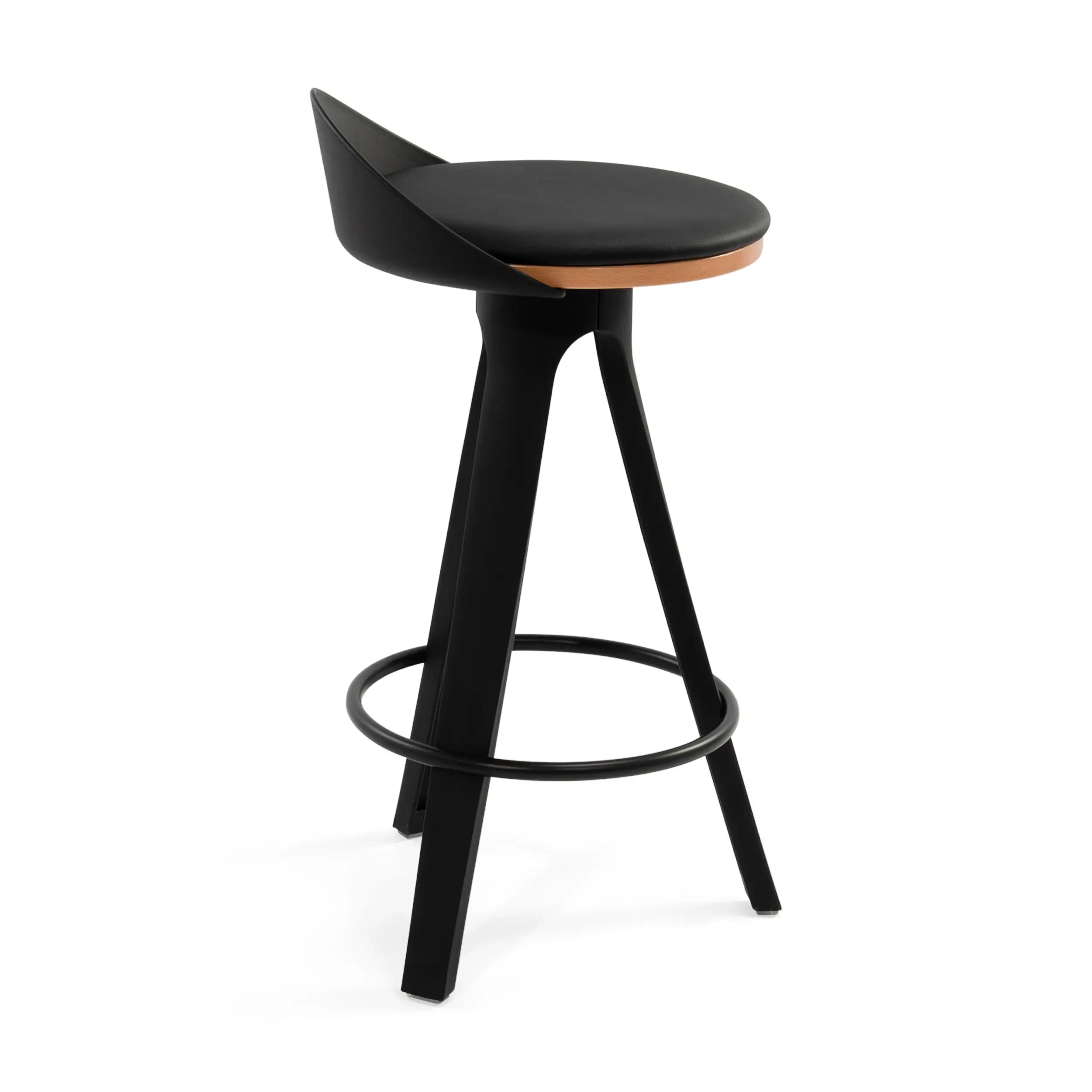 Tamborete Design deco com assento em faia e couro sintético
