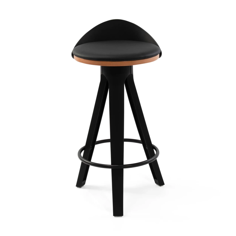 Tamborete Design deco com assento em faia e couro sintético