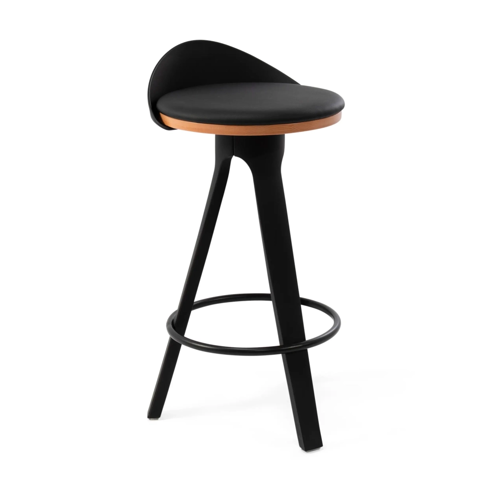 Taburete Deco de diseño con asiento de haya y polipiel