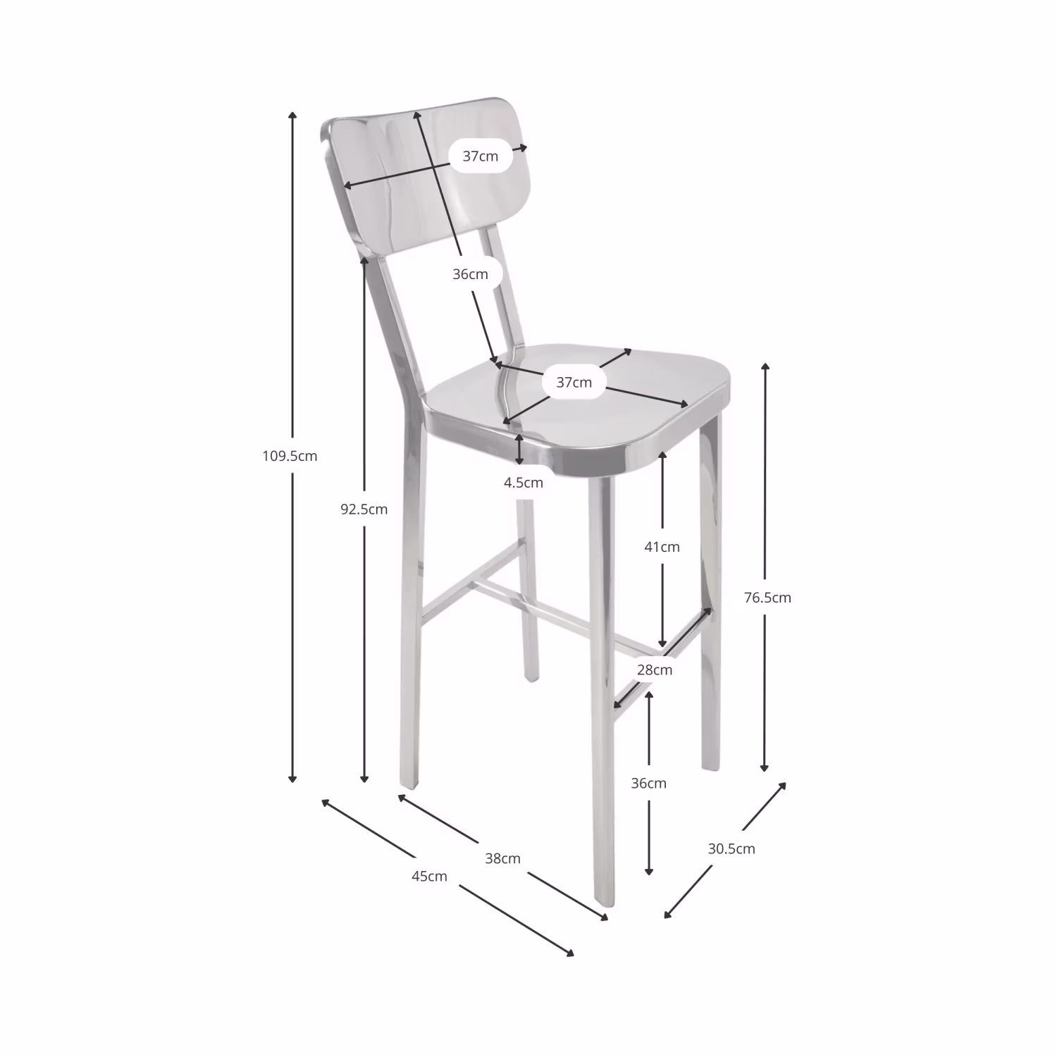 Taburete alto en acero inoxidable cromado - Delawere