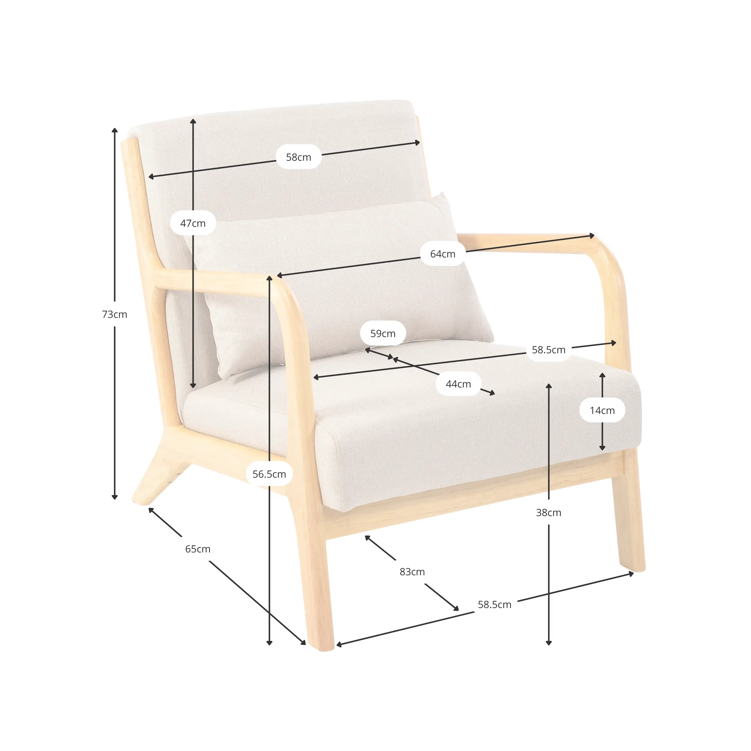Armchair scandinavian with lumbar cushion - Colmar