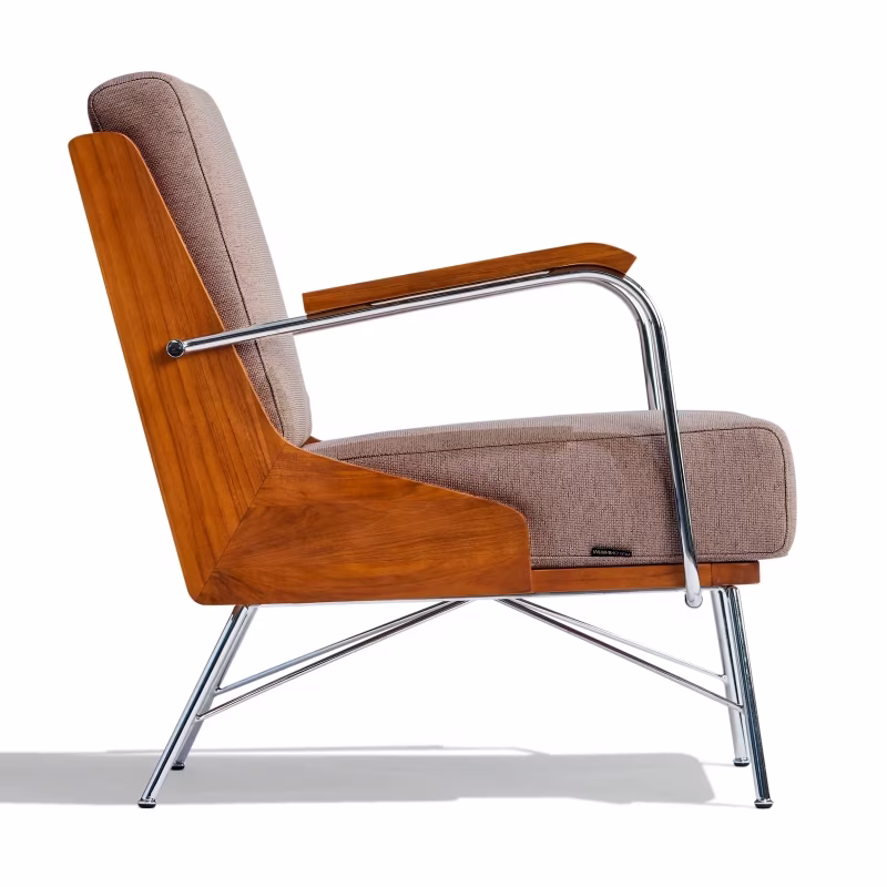Industrial Daneu armchair upholstered in cotton-Wooden armchair-Mueble Design