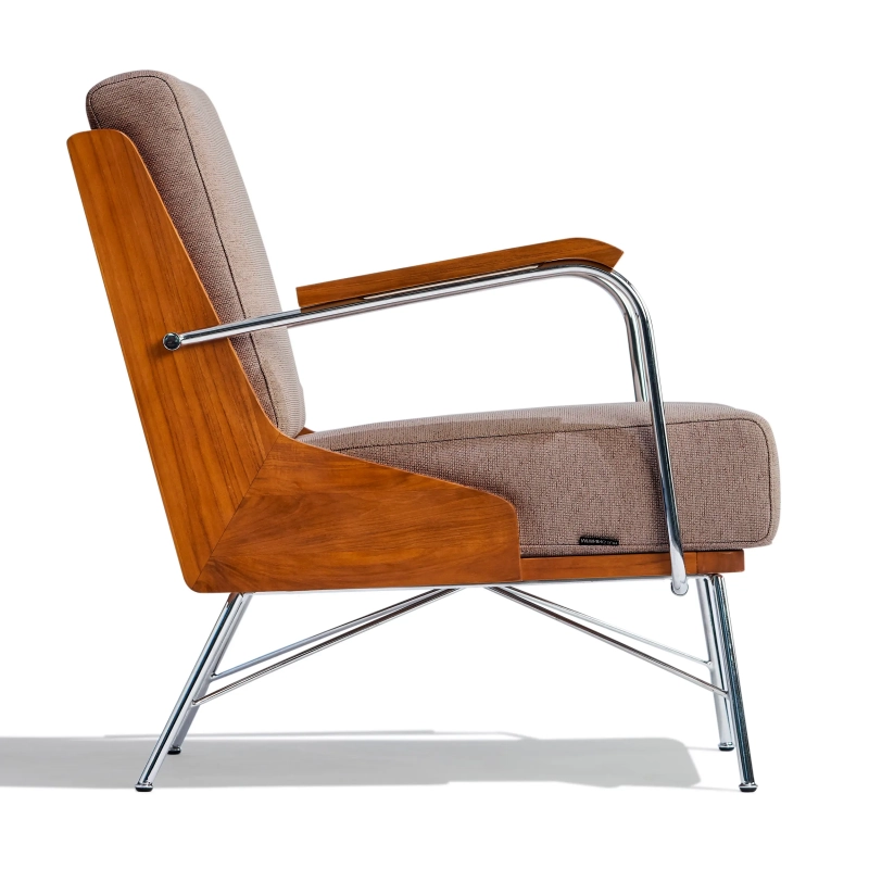 Industriële Daneu fauteuil bekleed met katoen-Houten fauteuil- pictogram mobiel