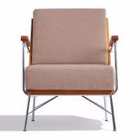 Poltrona Daneu Industrial estofada em algodão-Poltrona de madeira-Mueble Design