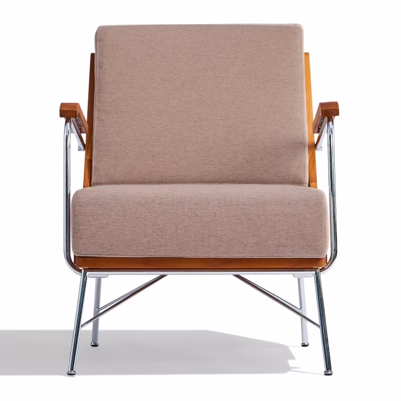 Sillón Industrial Daneu tapizado en algodón-Sillon de madera-Mueble Design