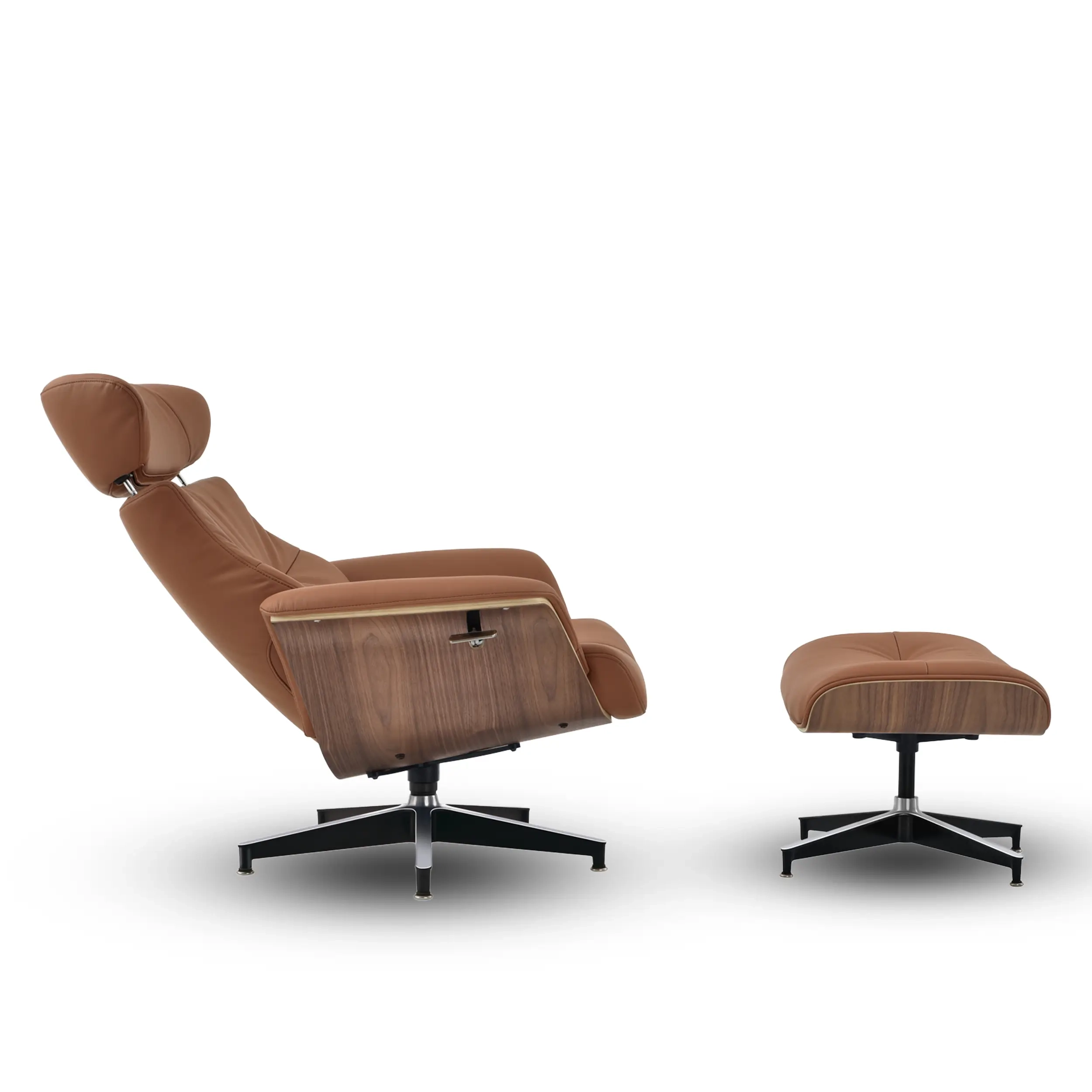Cleveland Poltrona de descanso em couro | Poltrona de design com otomano