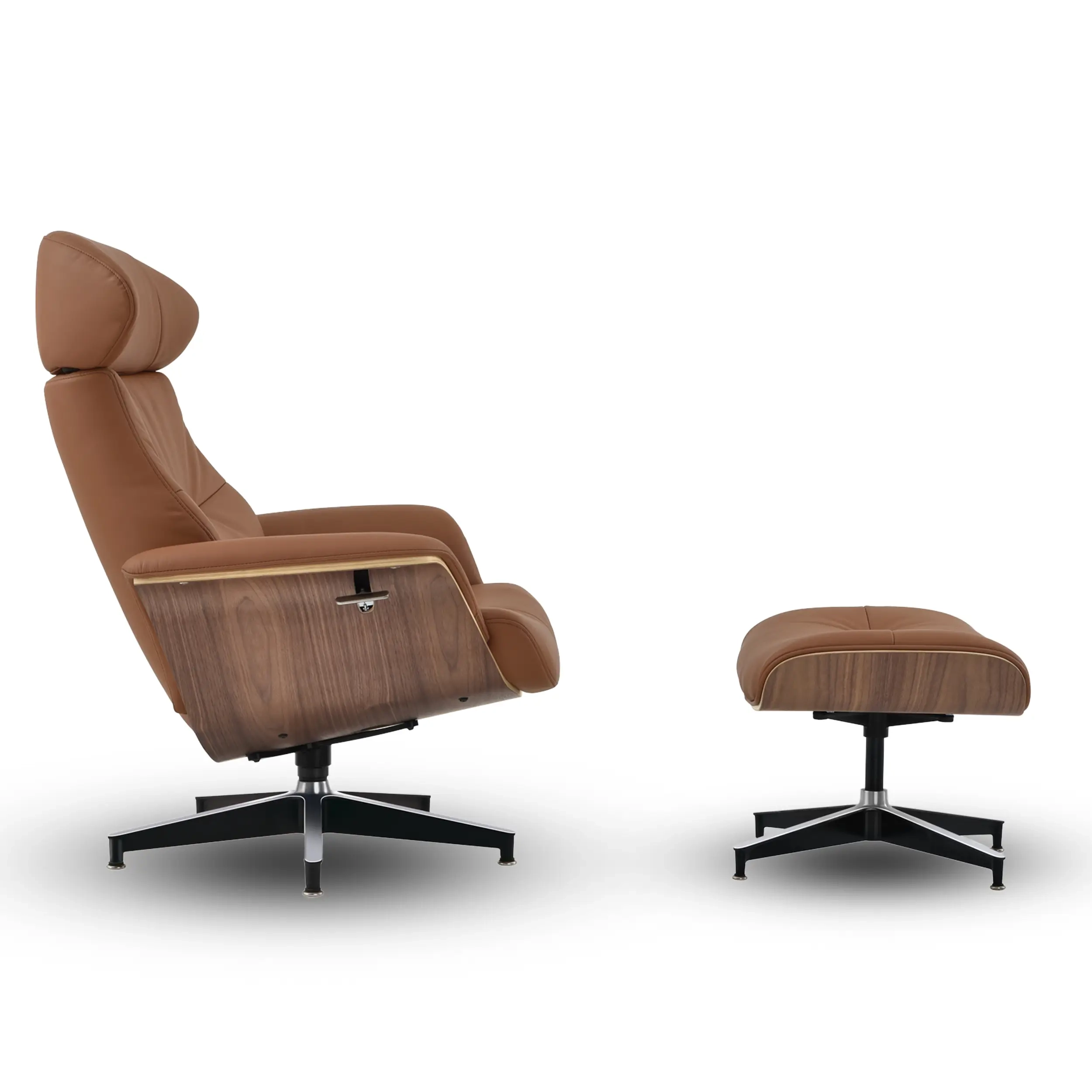 Cleveland Poltrona de descanso em couro | Poltrona de design com otomano