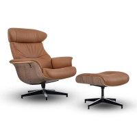 Cleveland Poltrona de descanso em couro | Poltrona de design com otomano