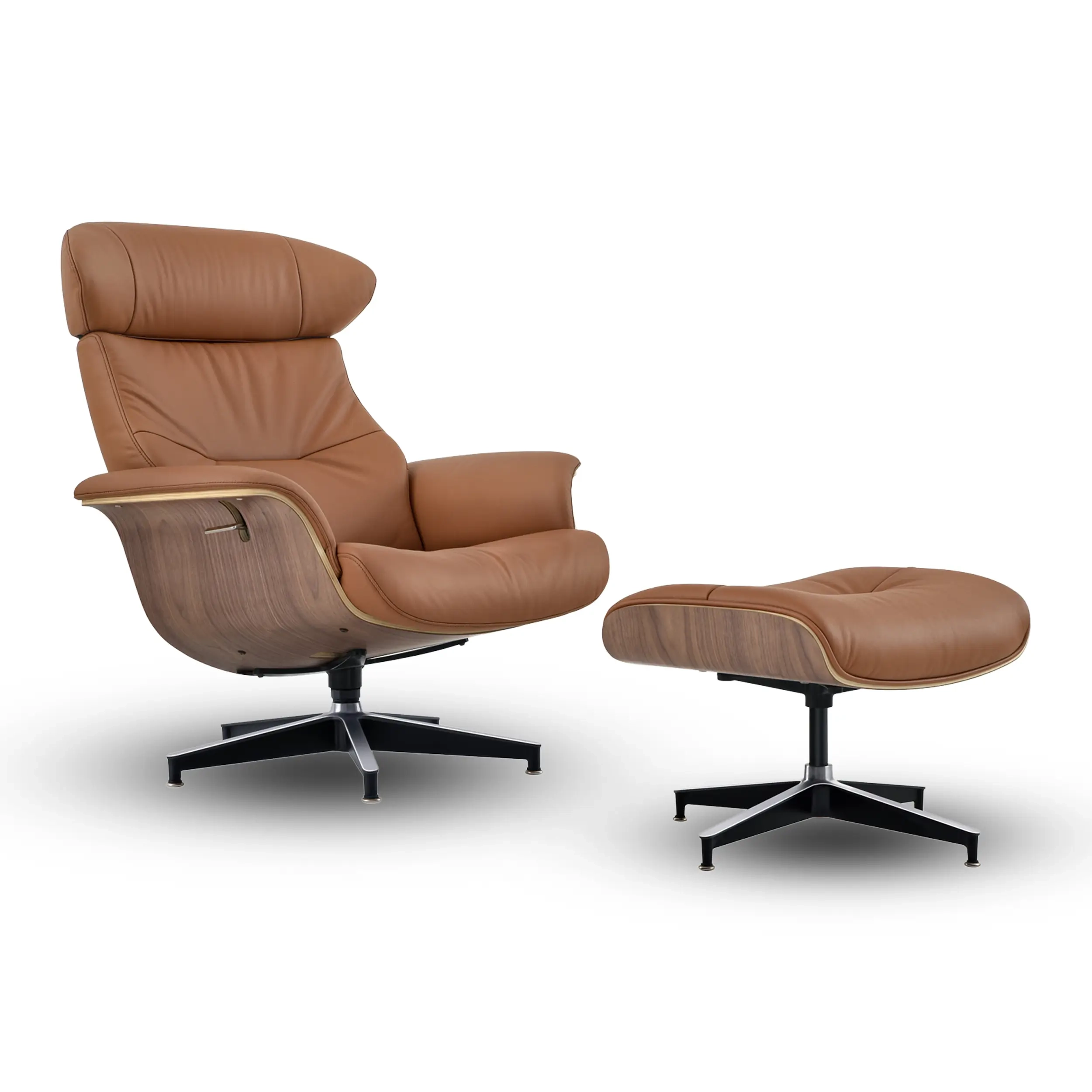 Cleveland Poltrona de descanso em couro | Poltrona de design com otomano