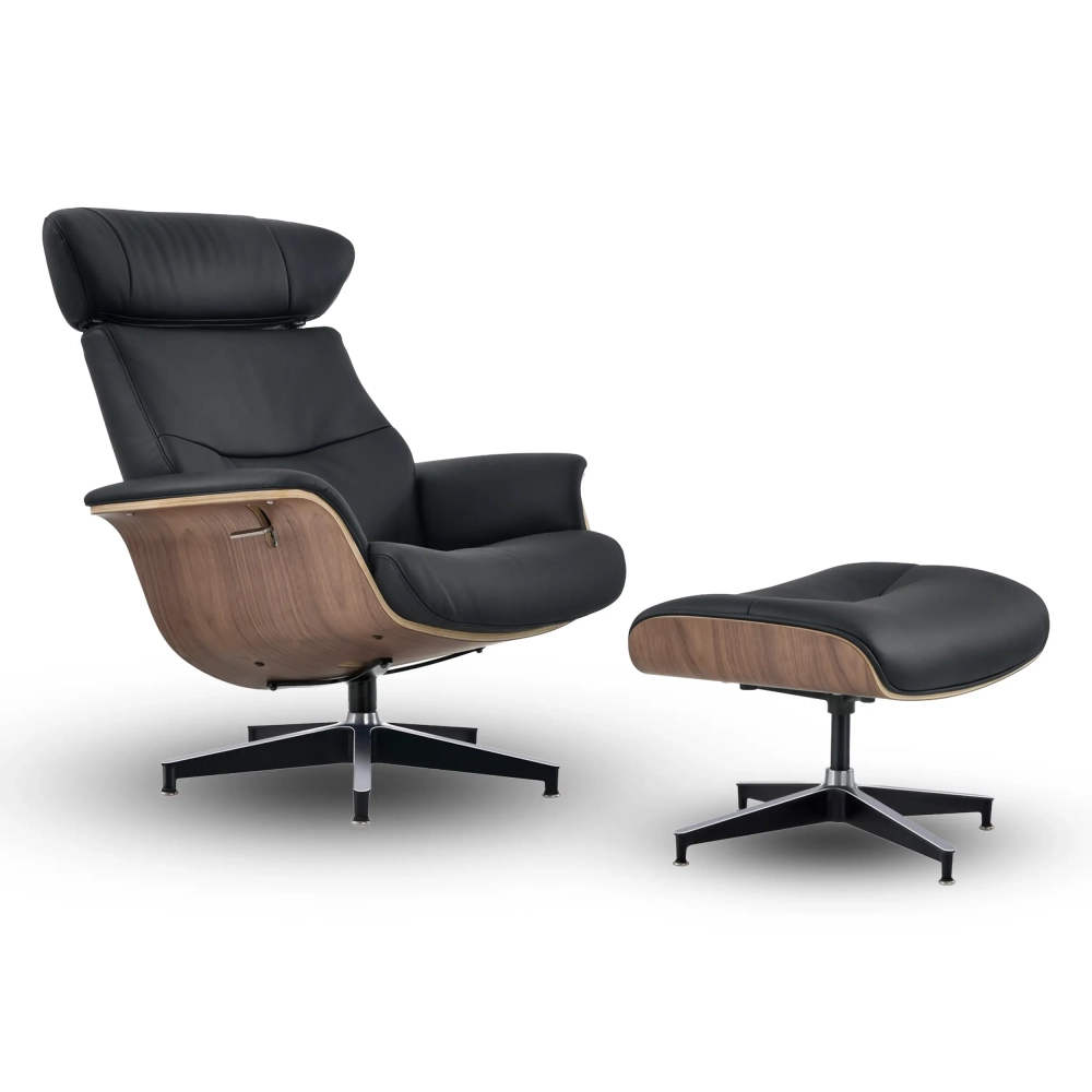 Cleveland Sillón de descanso de piel | Sillón de diseño con reposapiés