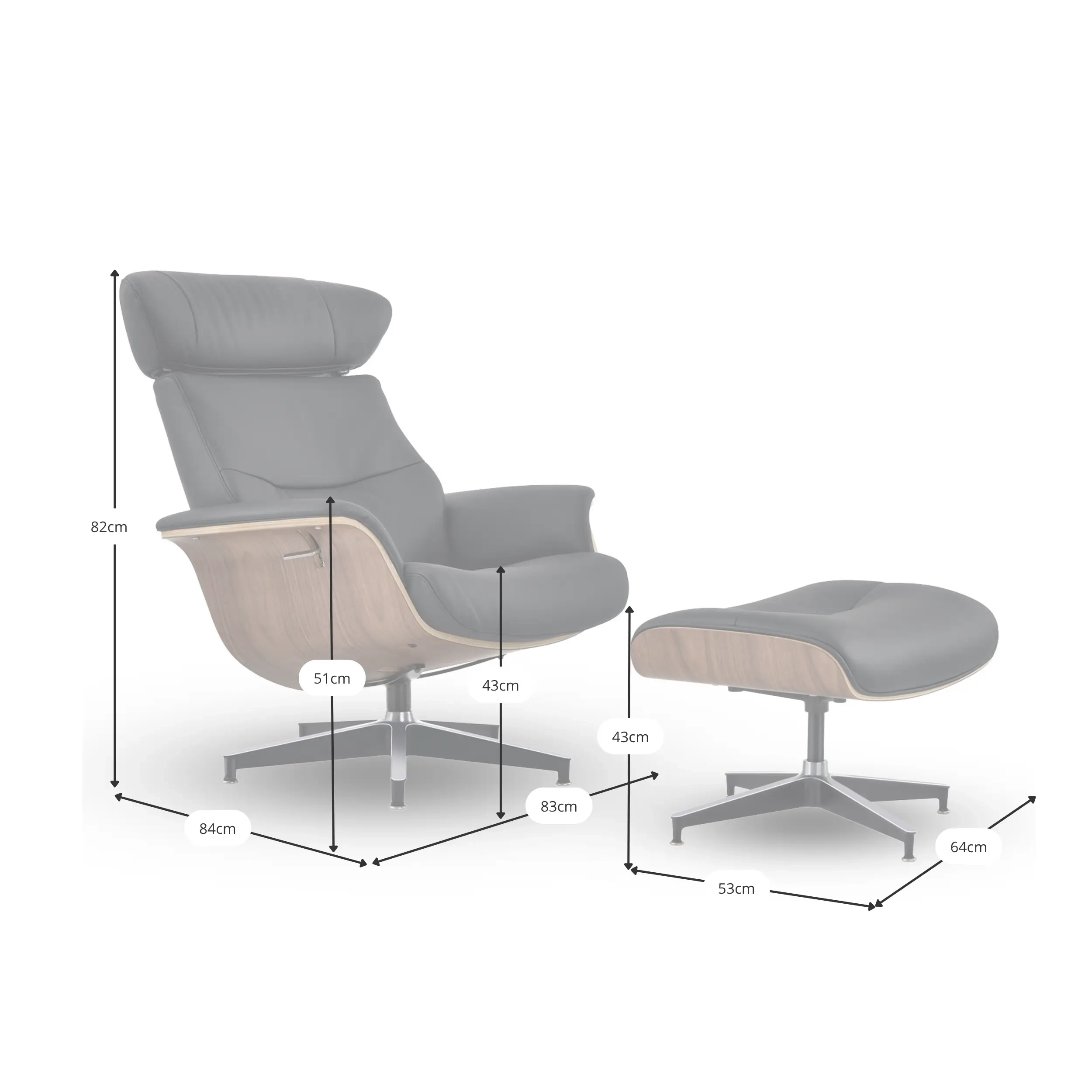 Cleveland Poltrona de descanso em couro | Poltrona de design com otomano