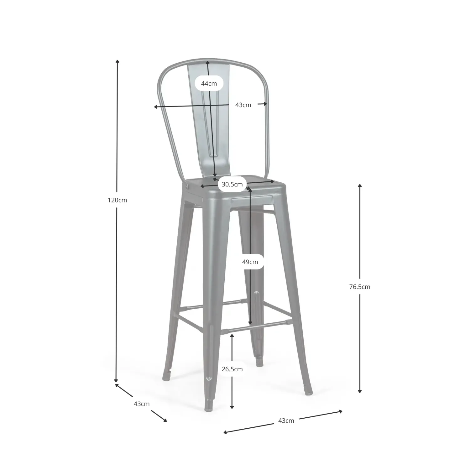 Bistro Taburete industrial Style con respaldo - Taburetes industriales