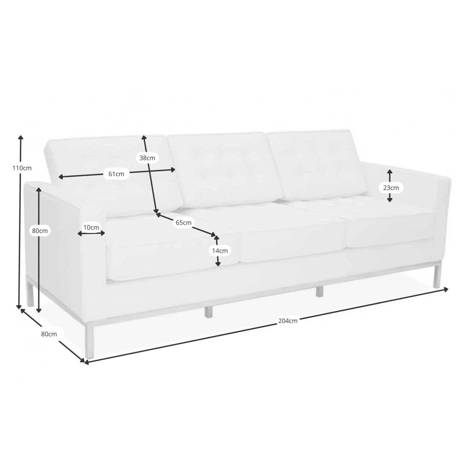 Venice sofa 3-osobowa z włoskiej skóry | Florence Wzornictwo inspirowane Knoll