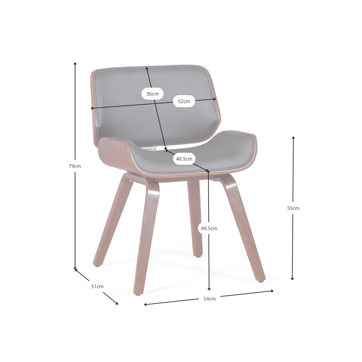 Chaise Nordic en noyer et simili cuir noir | Design scandinave élégant