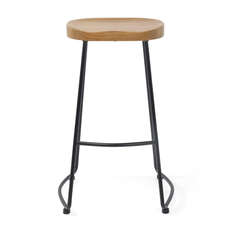 Taburete industrial Portland de 76 cm | Madera de olmo y acero mate