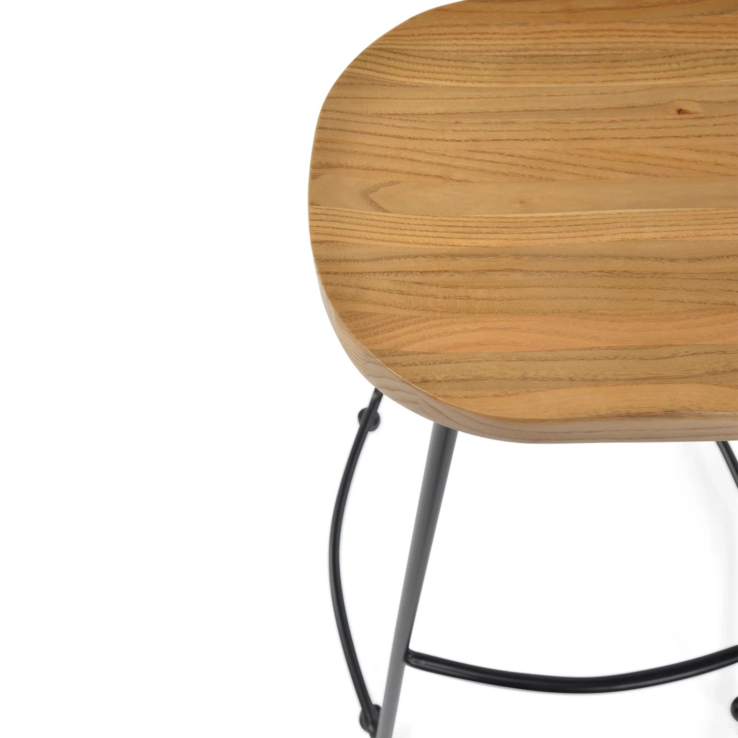 Taburete industrial Portland de 76 cm | Madera de olmo y acero mate