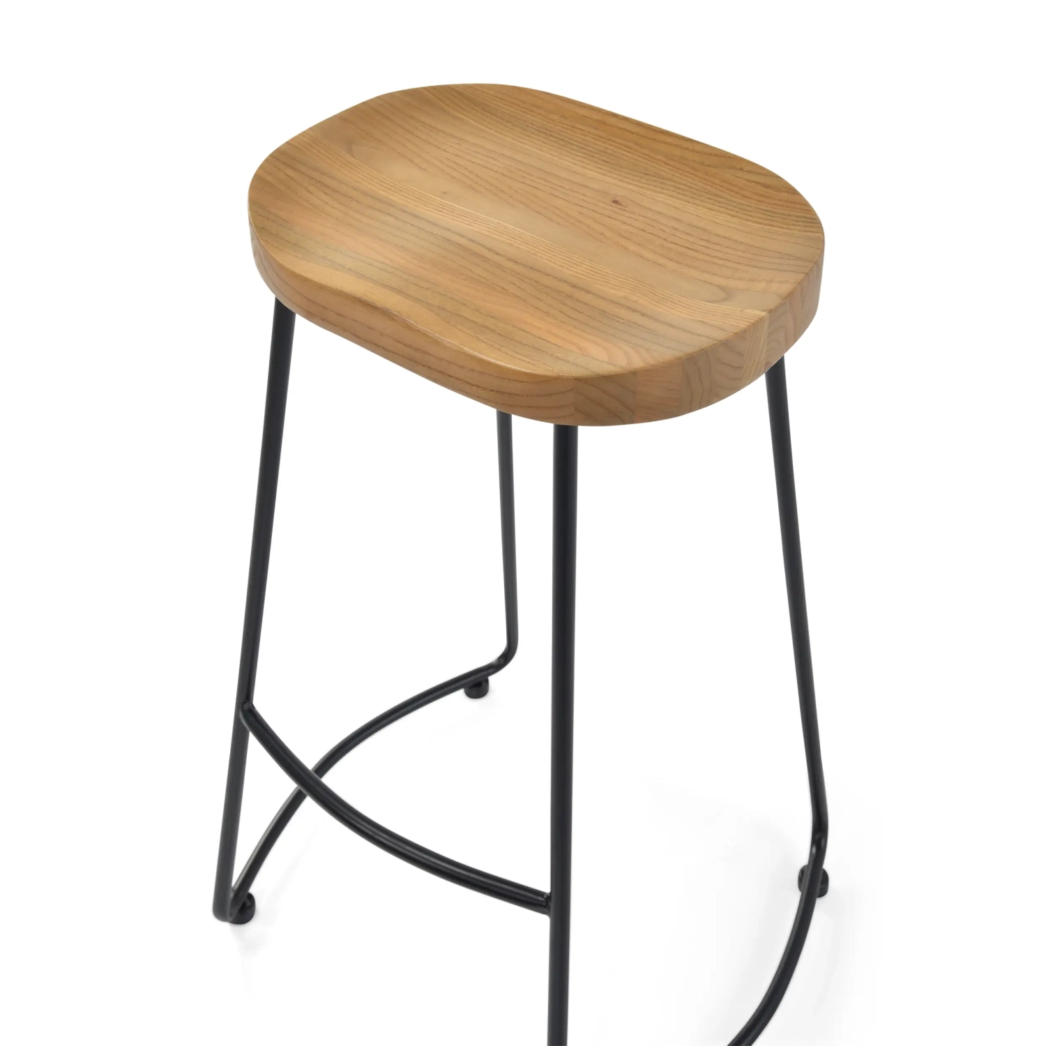 Taburete industrial Portland de 76 cm | Madera de olmo y acero mate