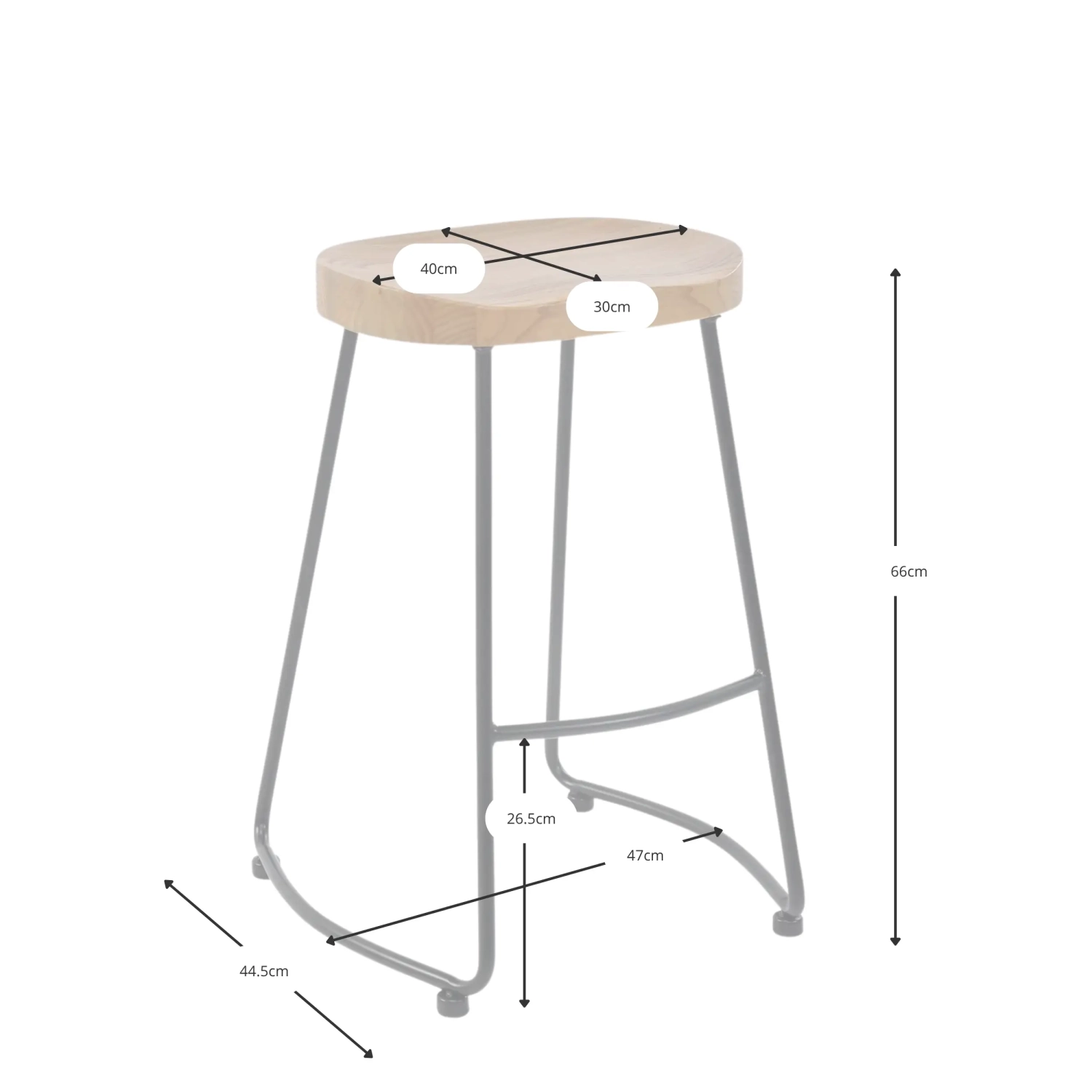 Banco de bar industrial Portland, 66 cm | Madeira maciça de olmo e aço