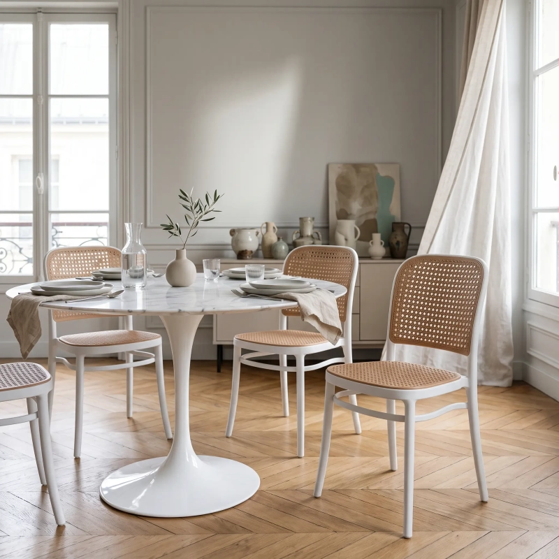 Silla Moulin Vintage de ratán sintético | Silla apilable para interior y exterior